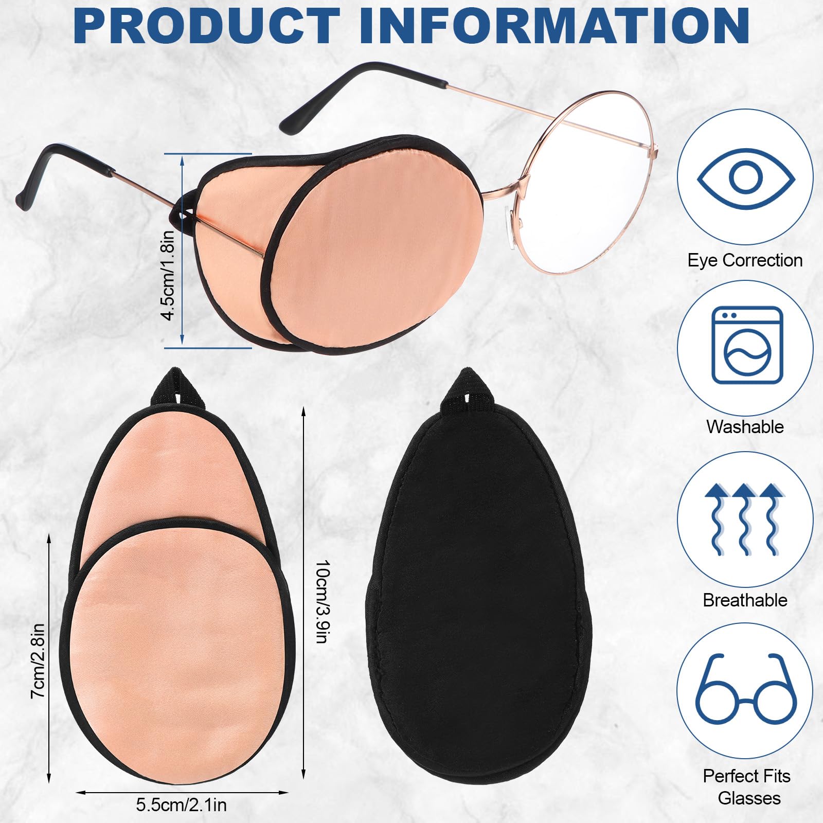 Eye patch attached to glasses frame demonstrating fit
