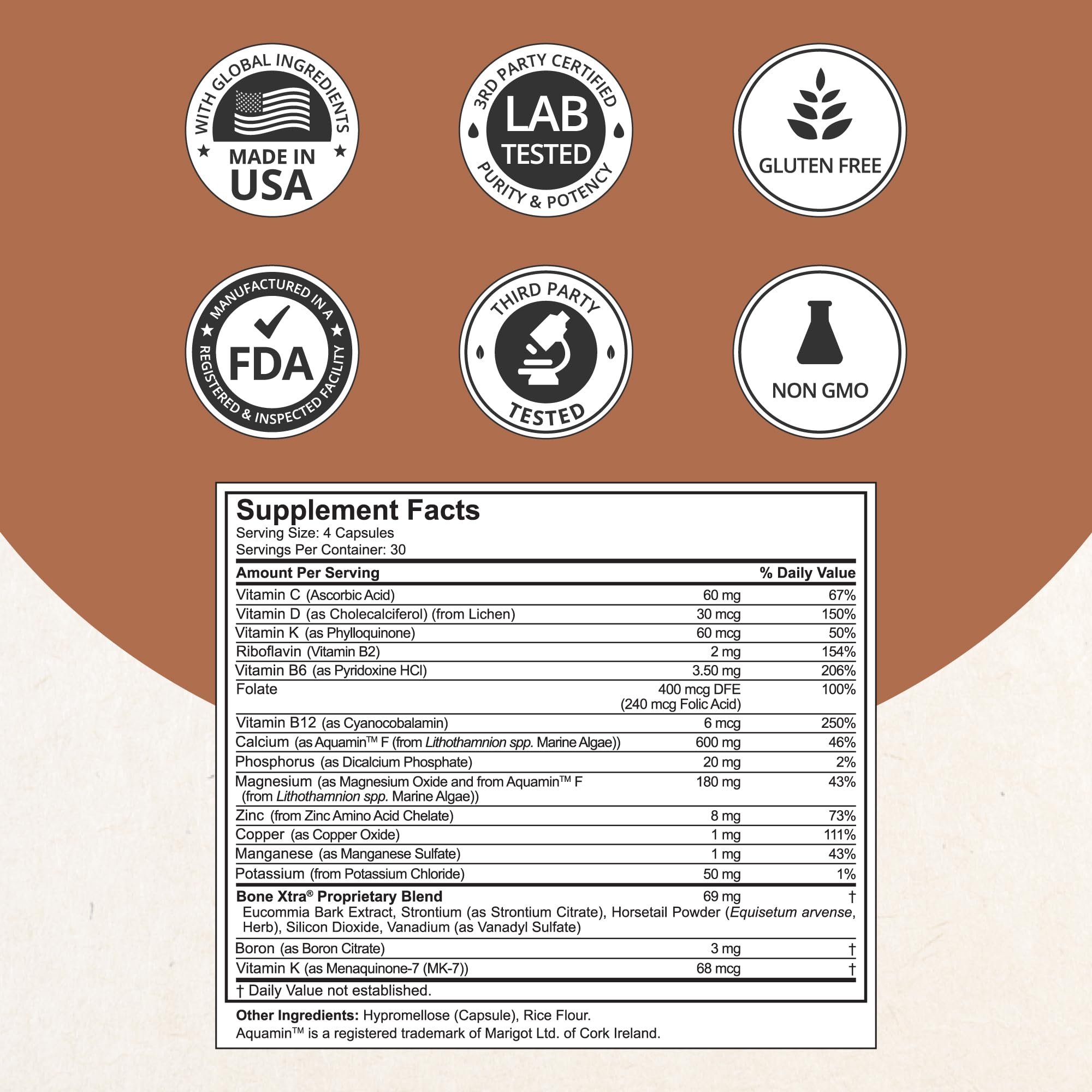 21+ bone-builders ingredients list including Vitamin C, Zinc and Boron