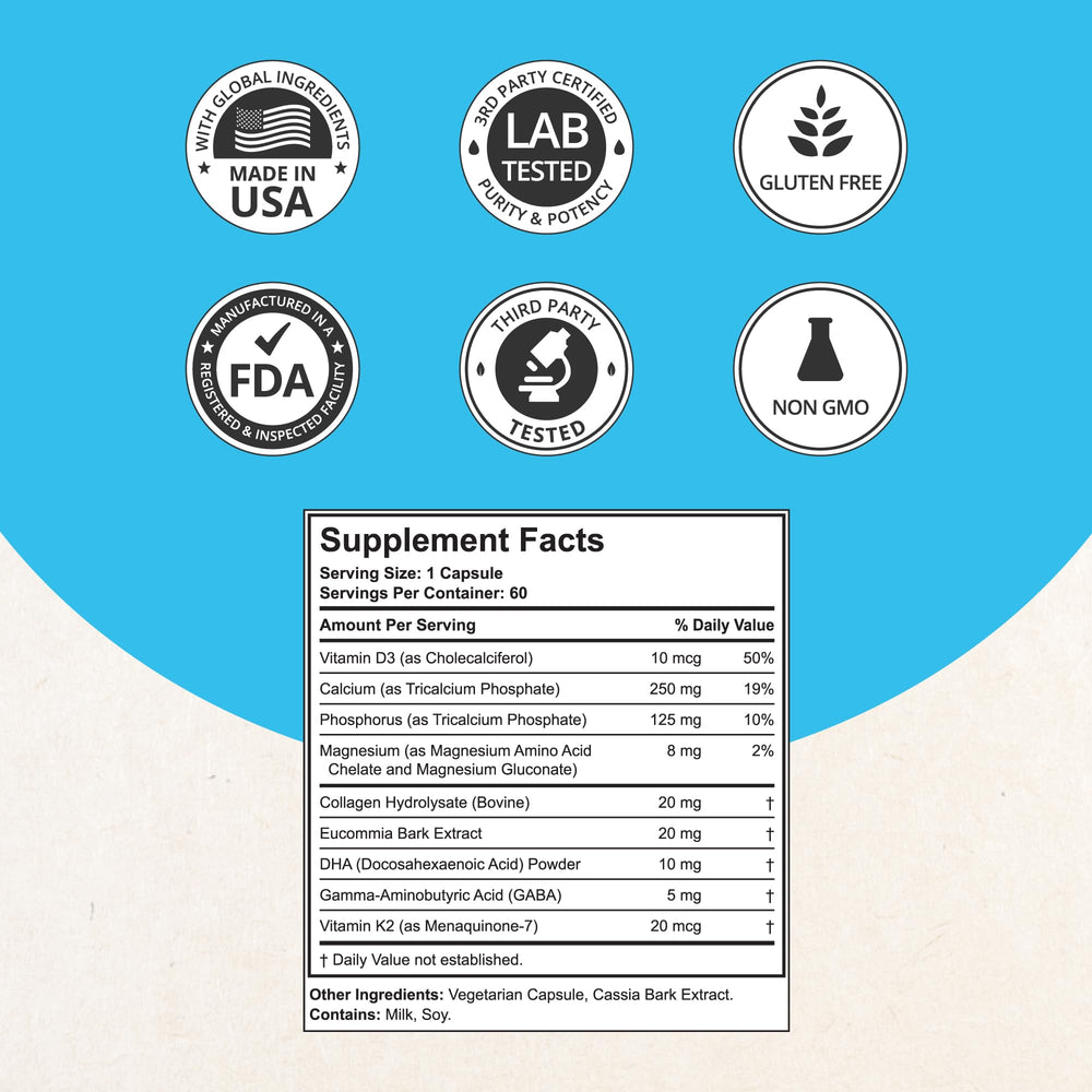 Ingredients image for NuBest Doctor Plus including calcium, D3, K2 MK7, magnesium