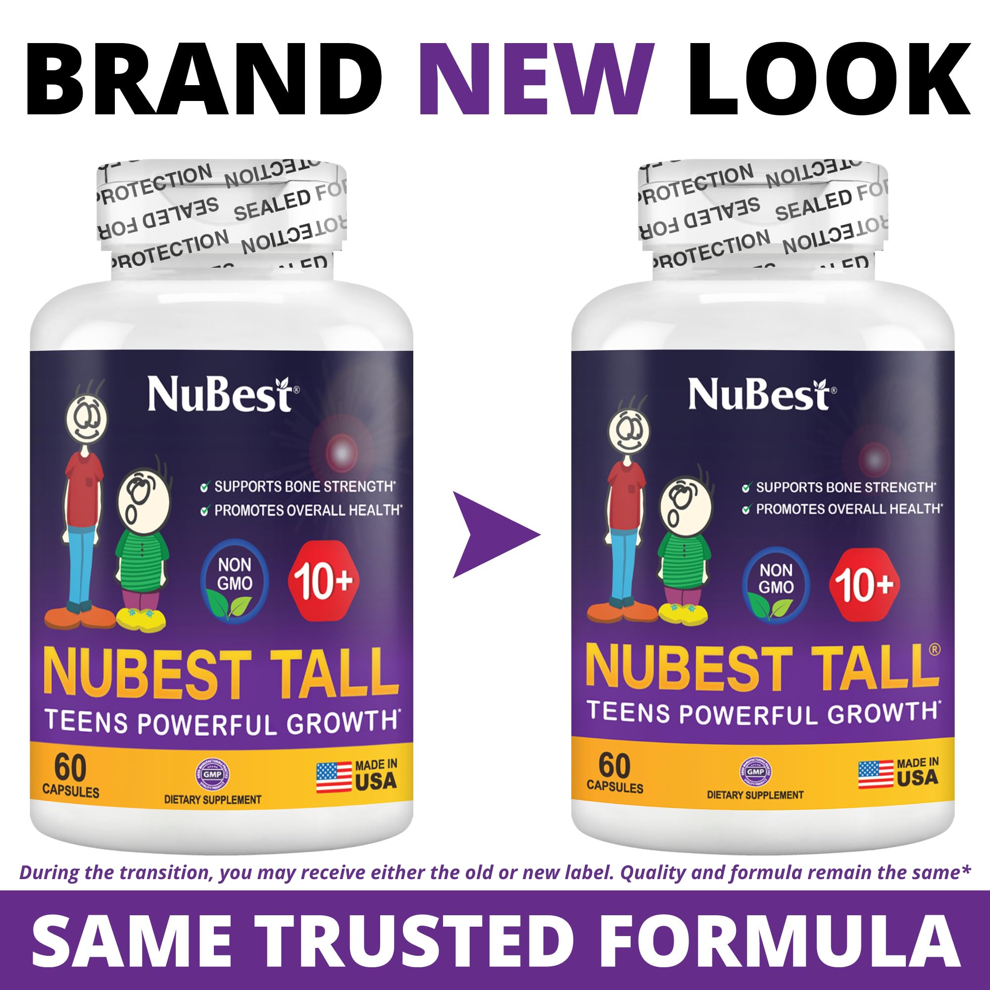 Smiling child taking NuBest Tall 10+ supplement