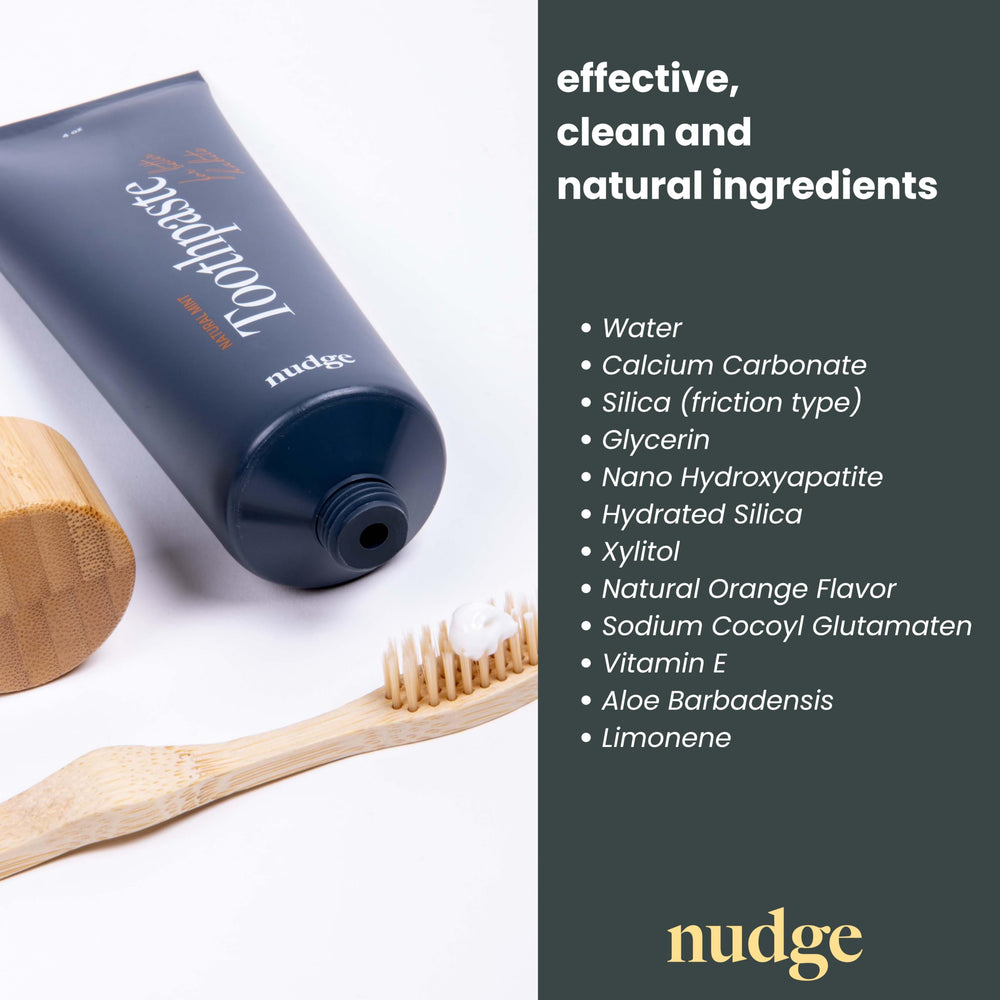Packaging highlights fluoride-free and SLS-free formula