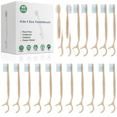 NUDUKO 4-in-1 travel toothbrush with floss picks, toothpick and tongue scraper