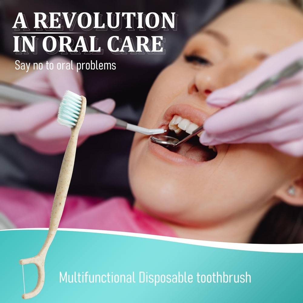 NUDUKO travel toothbrush showing floss picks