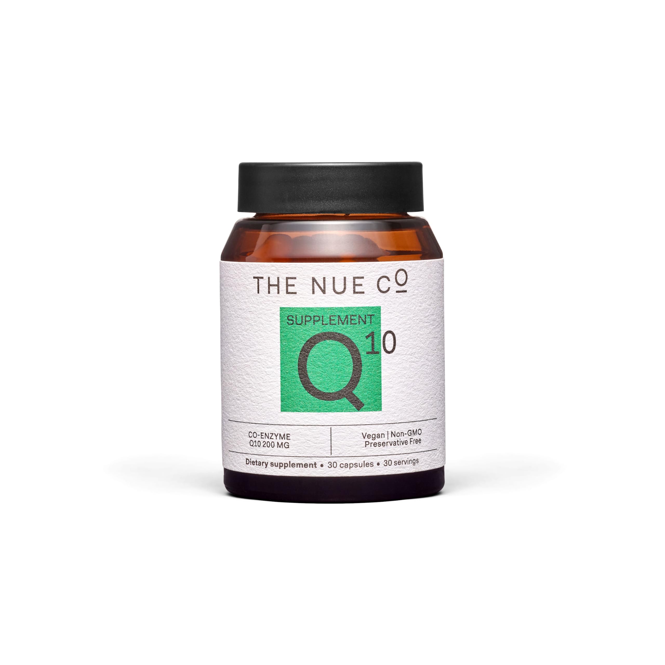 The Nue Co COQ10 supplement bottle – front view