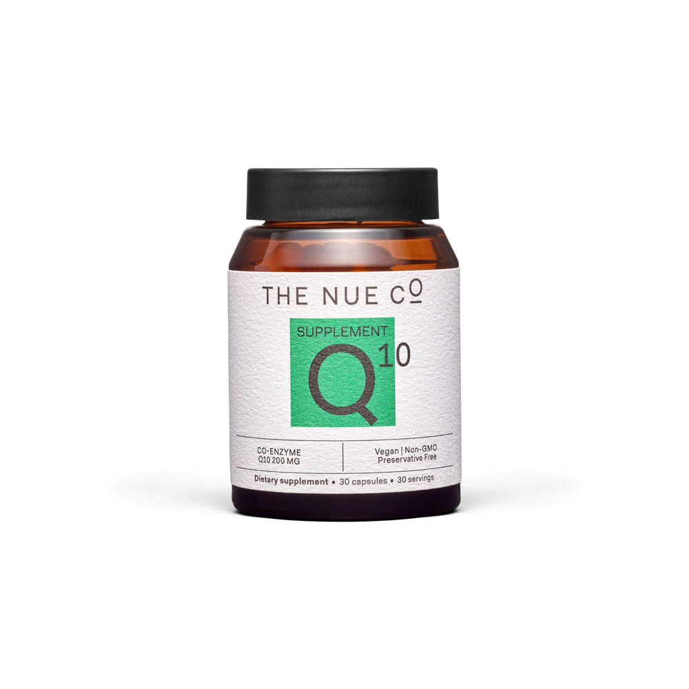 The Nue Co COQ10 supplement bottle – front view