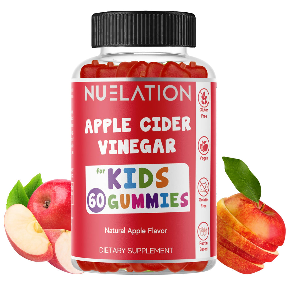 Front view of NUELATION Apple Cider Vinegar Gummies for Kids bottle