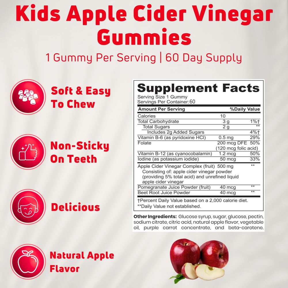 Nutrition facts label for NUELATION Apple Cider Vinegar Gummies for Kids
