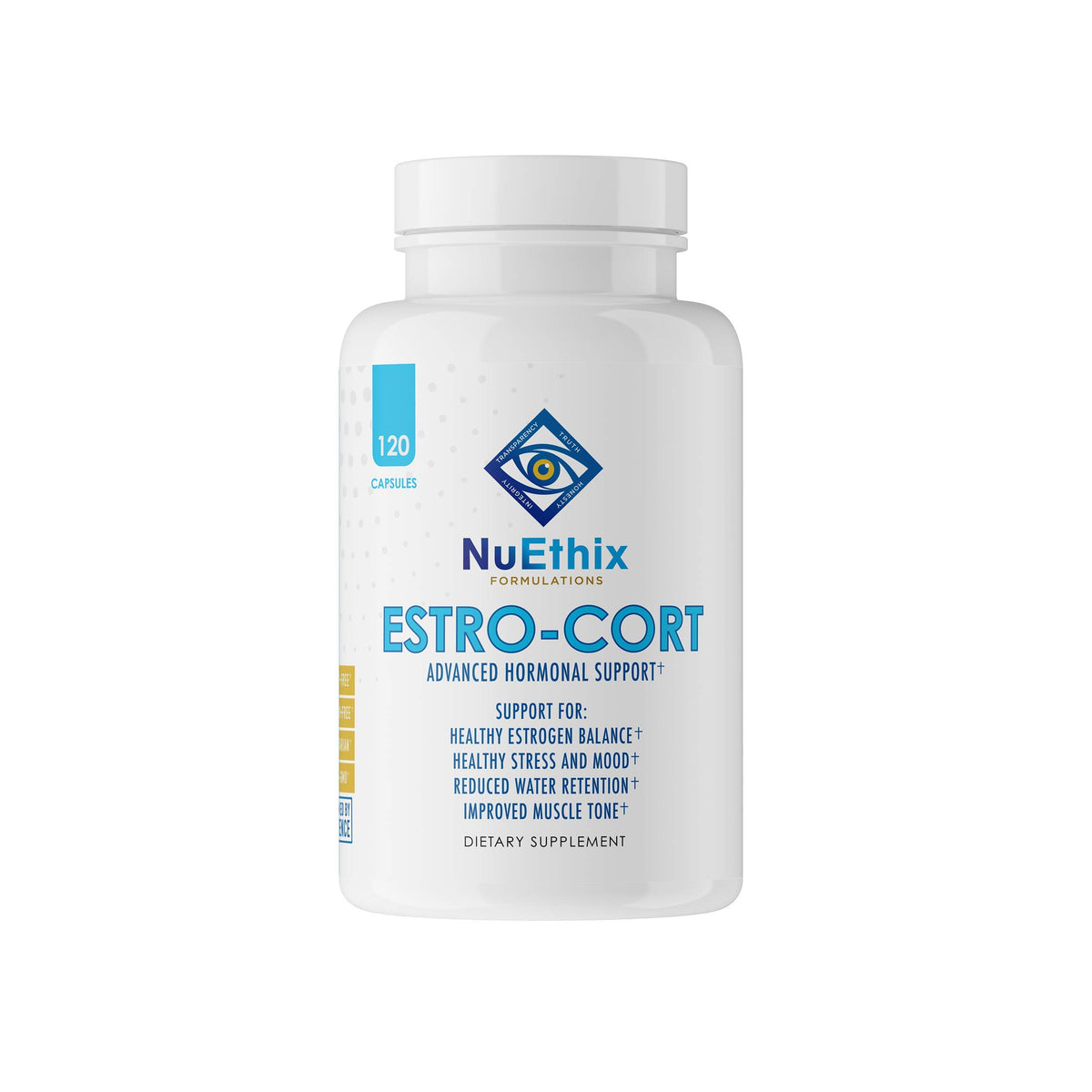 NuEthix Estro-Cort bottle for balanced hormones and daily wellness.