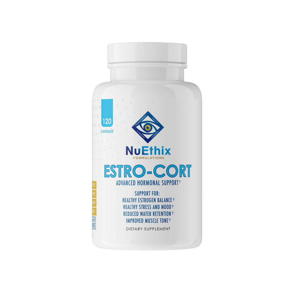 NuEthix Estro-Cort bottle for balanced hormones and daily wellness.