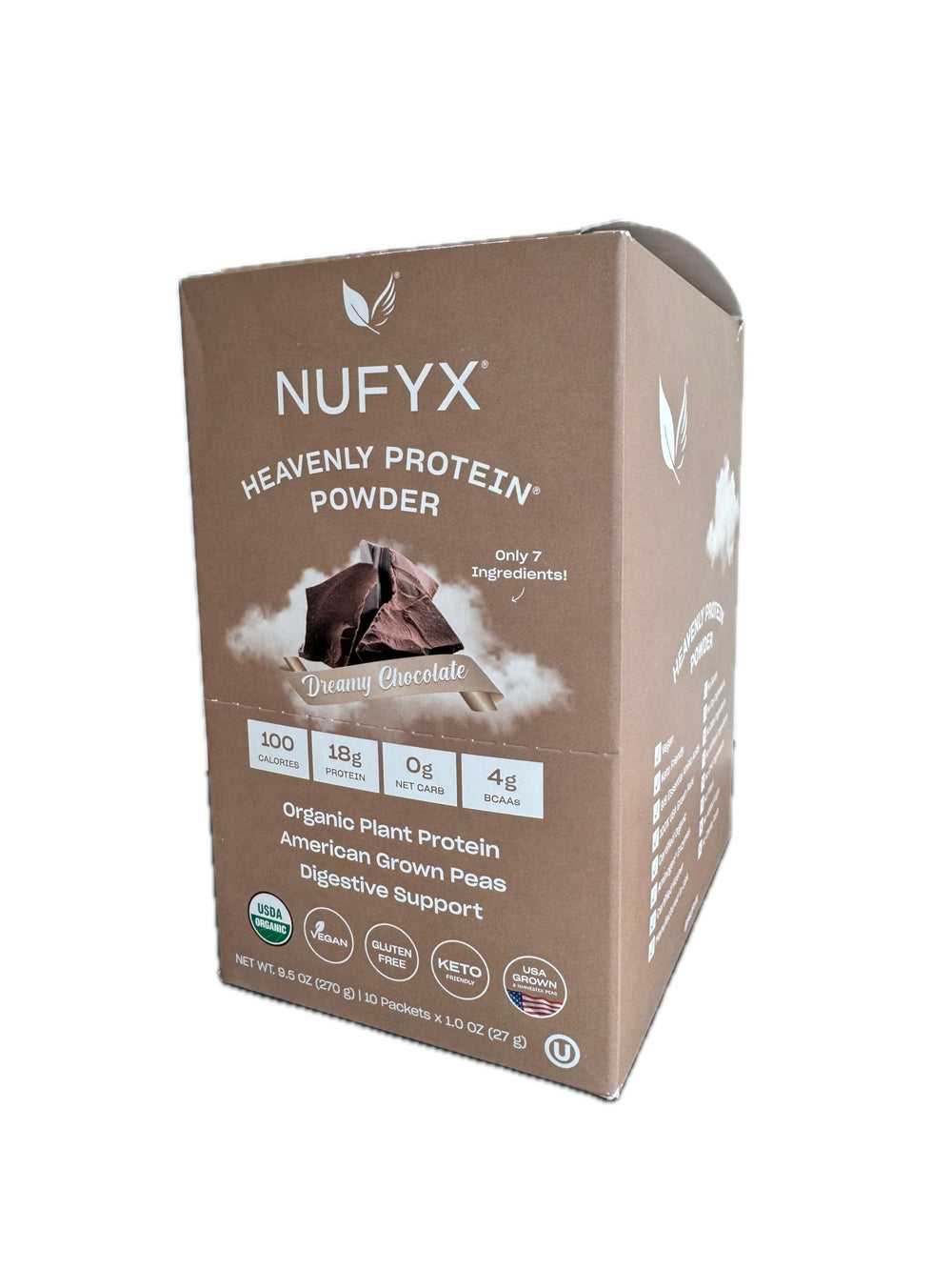 NUFYX Heavenly Protein Dreamy Chocolate packets for vegan shakes