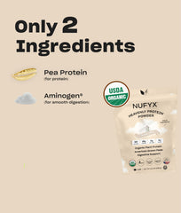 NUFYX Heavenly Protein Powder packaging features digestive enzymes for smoother digestion.