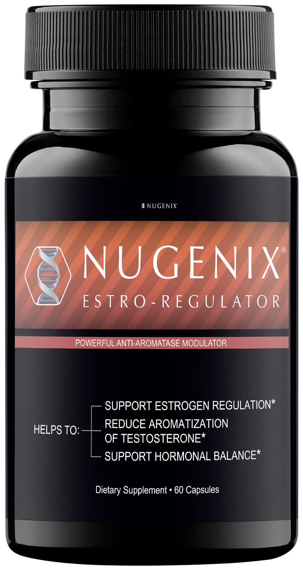 Nugenix Estro-Regulator bottle front showcasing DIM-based formula for hormonal balance.