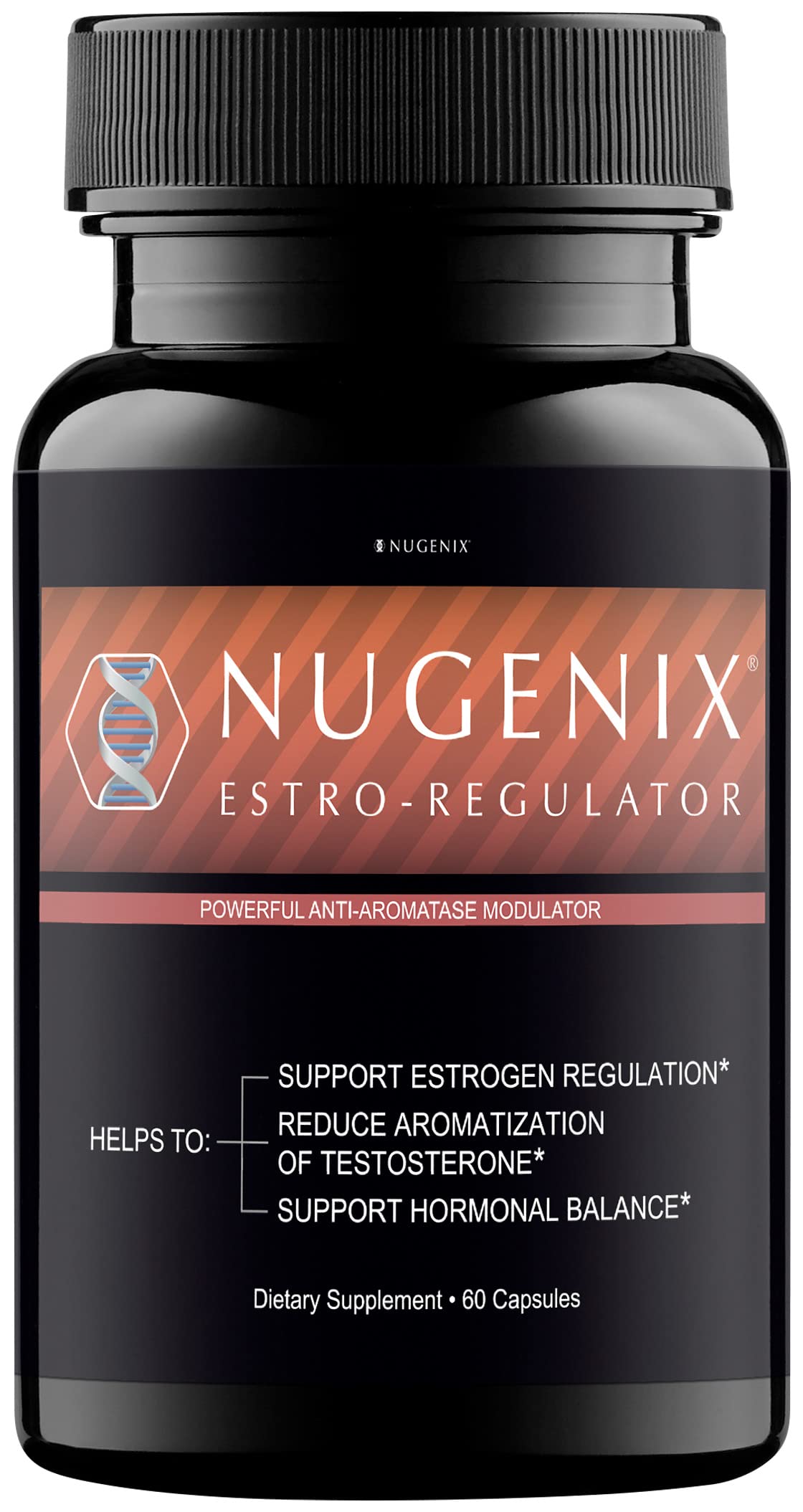 Nugenix Estro-Regulator bottle front showcasing DIM-based formula for hormonal balance.