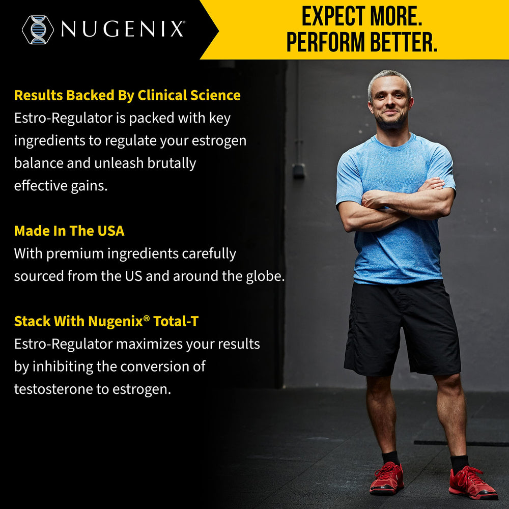 Nugenix Estro-Regulator bottle beside heart-healthy items suggesting cardiovascular balance.