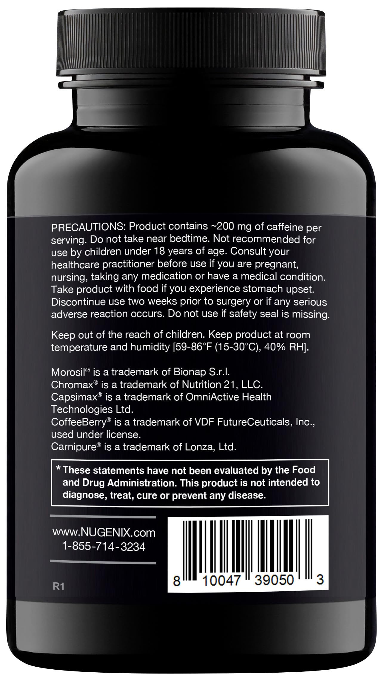 Graphic showing Nugenix Thermo ingredients including Chromax, Morosil and Capsimax