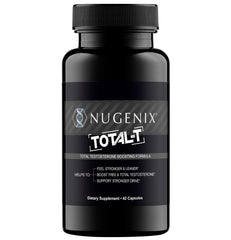 Nugenix Total-T bottle and label showing 42-count container
