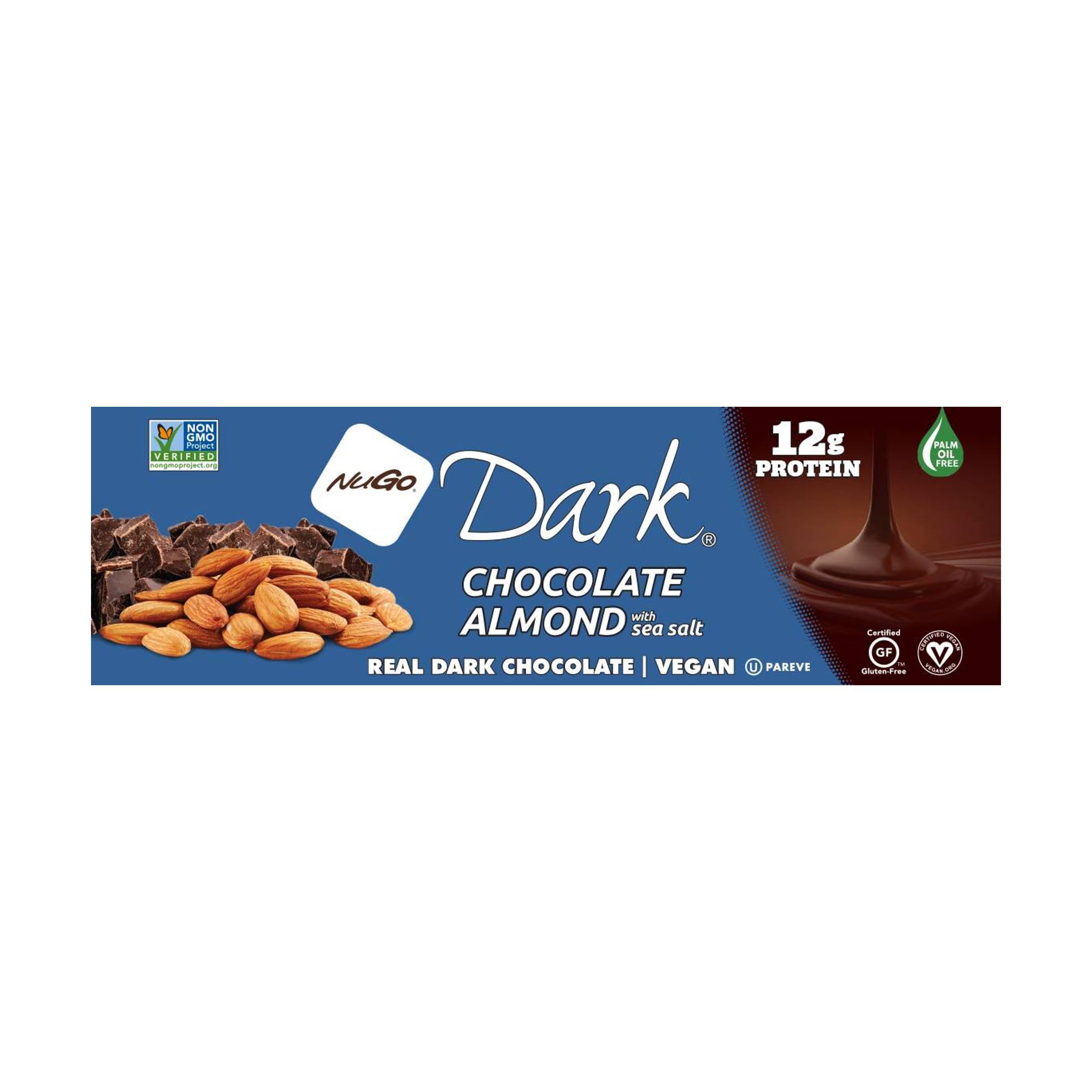 Nugo dark chocolate almond with sea salt wrapper and logo
