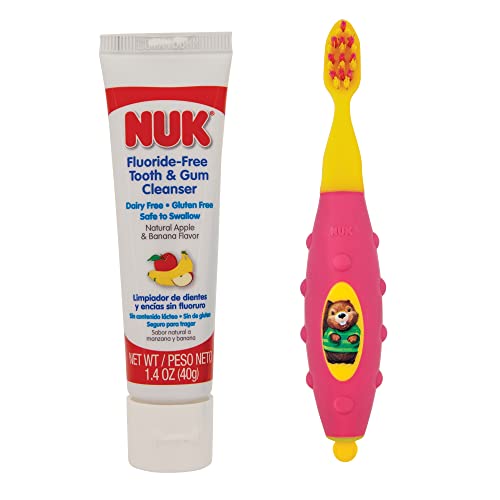 Close-up of NUK fluoride-free toddler cleanser label