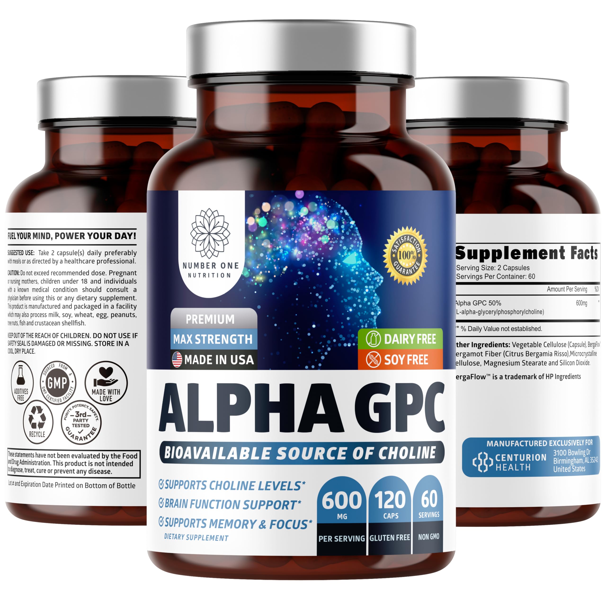 Number One Nutrition Alpha GPC 600mg capsules bottle - hero image