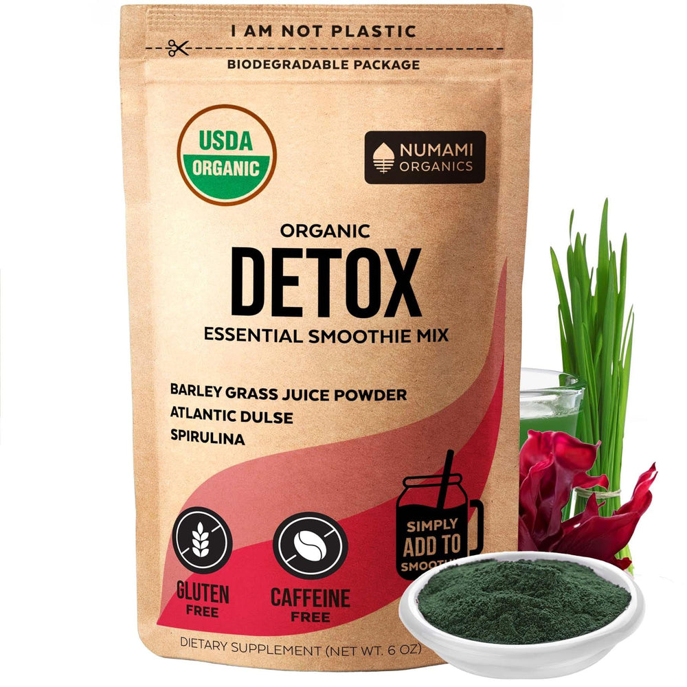 Numami Detox Smoothie packaging in biodegradable box showcases eco-friendly packaging for planet-conscious shoppers.