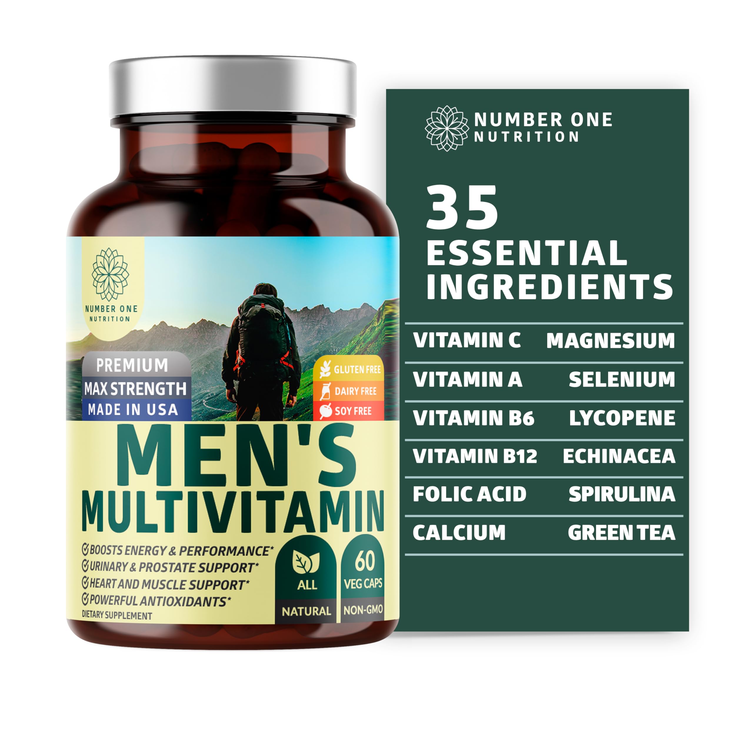 Front view of Number One Nutrition Men's Multivitamin 60 Veg Capsules