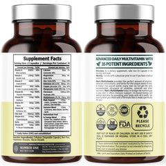Bottle label highlighting ingredients and 35 vitamins and minerals