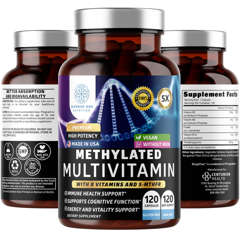 Product label of Number One Nutrition Methylated Multivitamin - 120 capsules