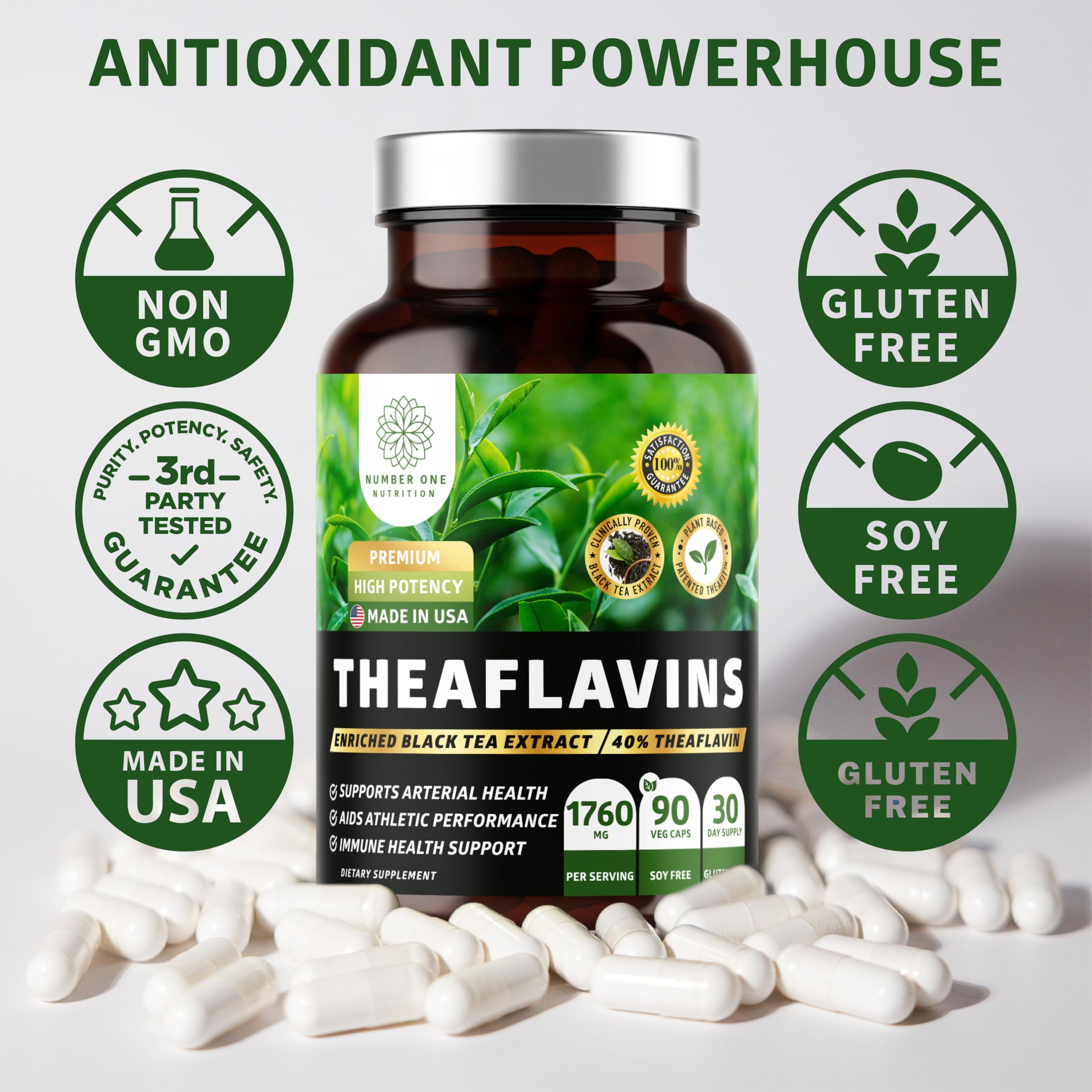 Number One Nutrition N1 Premium Theaflavins tea extract in a wellness setting