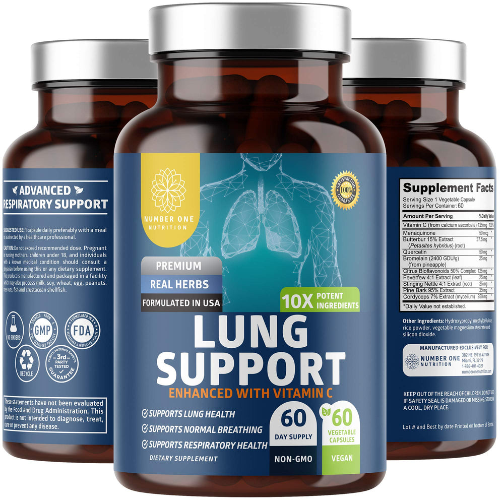 Number One Nutrition N1N Premium Lung Support bottle promoting easy daily lung care.