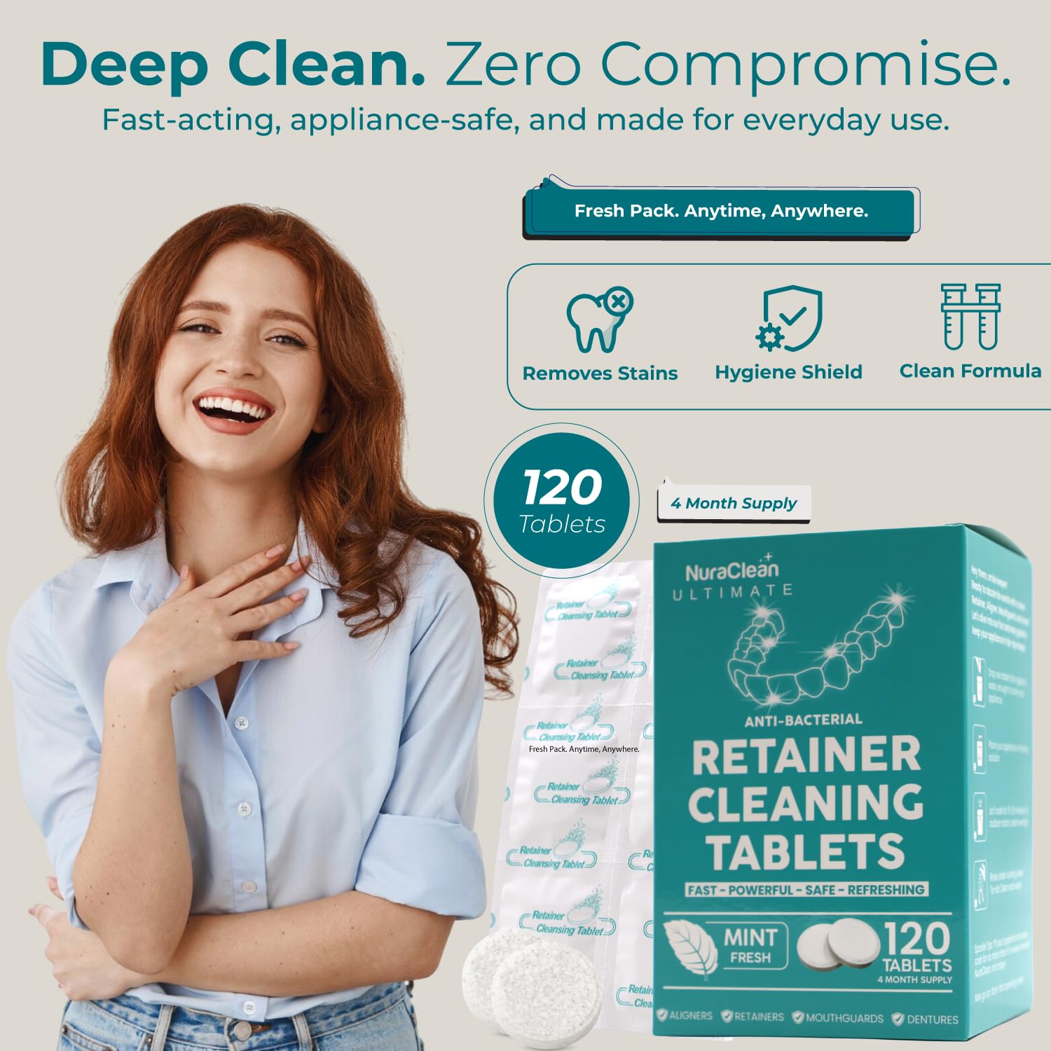 Product packaging showing the 120-count bottle of NuraClean Ultimate