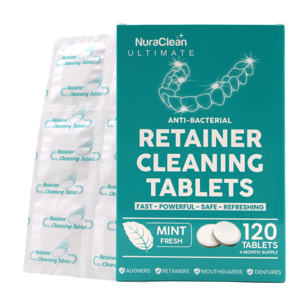 Front view of NuraClean Ultimate Retainer Cleaner Tablets 120-count pack