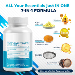 Graphic of ingredients: Alpha Lipoic Acid, CoQ10, Acetyl-L-Carnitine and Biotin