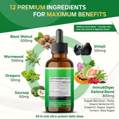 Immu&Diges Defend Blend ingredients including Red Clover, Thyme, Berberine, Papaya