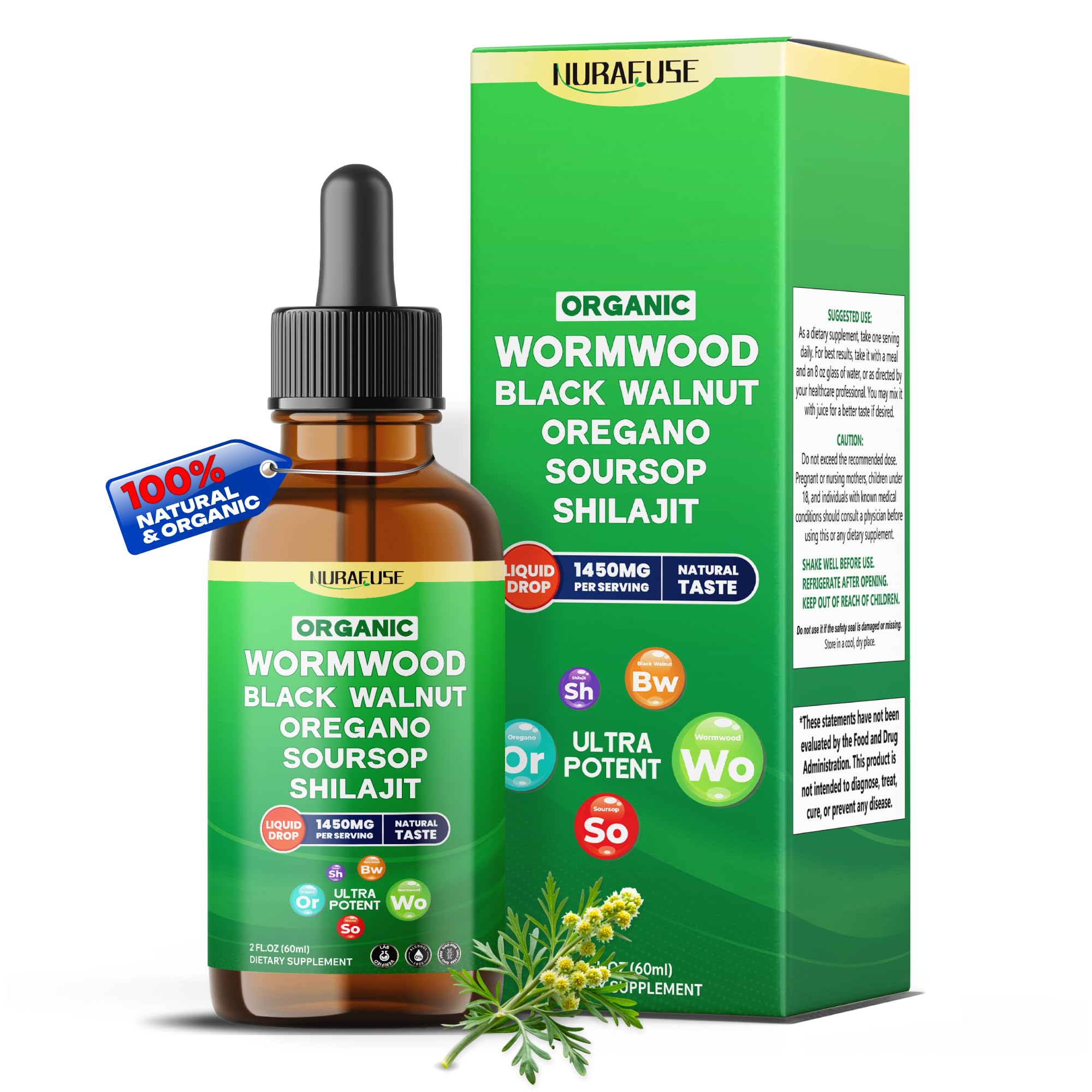 NURAFUSE 60ml bottle of liquid drops with 1550mg per serving