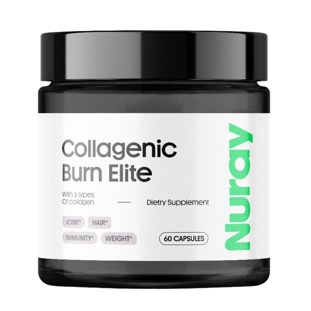 Nuray Collagenic Burn Elite bottle with green tea accents on white background