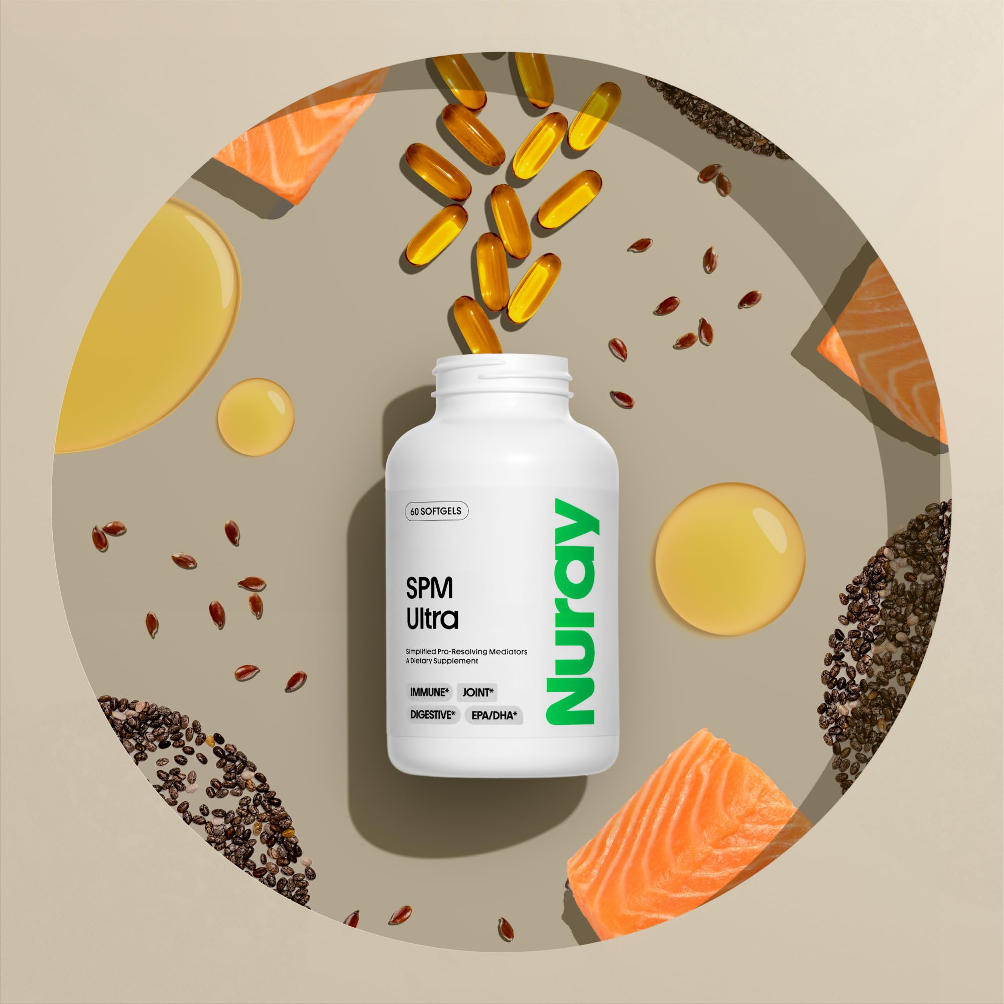 Cod liver oil omega-3 ingredients label on Nuray bottle