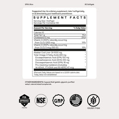 Nutrition facts showing DHA, EPA, and DPA on bottle label