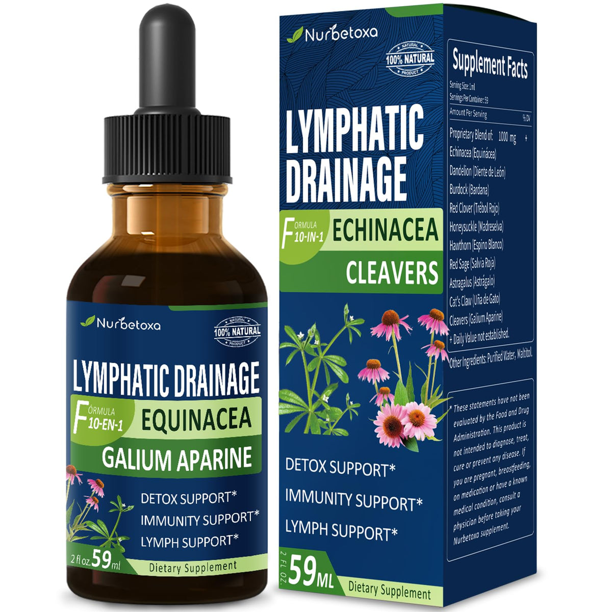 Nurbetoxa lymphatic drops bottle ready for daily use, supporting gentle lymphatic wellness.