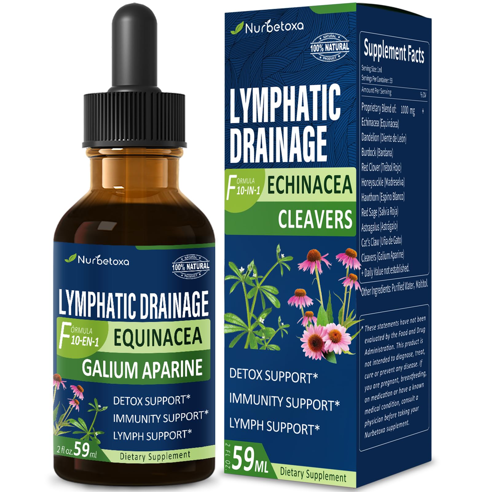 Nurbetoxa lymphatic drops bottle ready for daily use, supporting gentle lymphatic wellness.