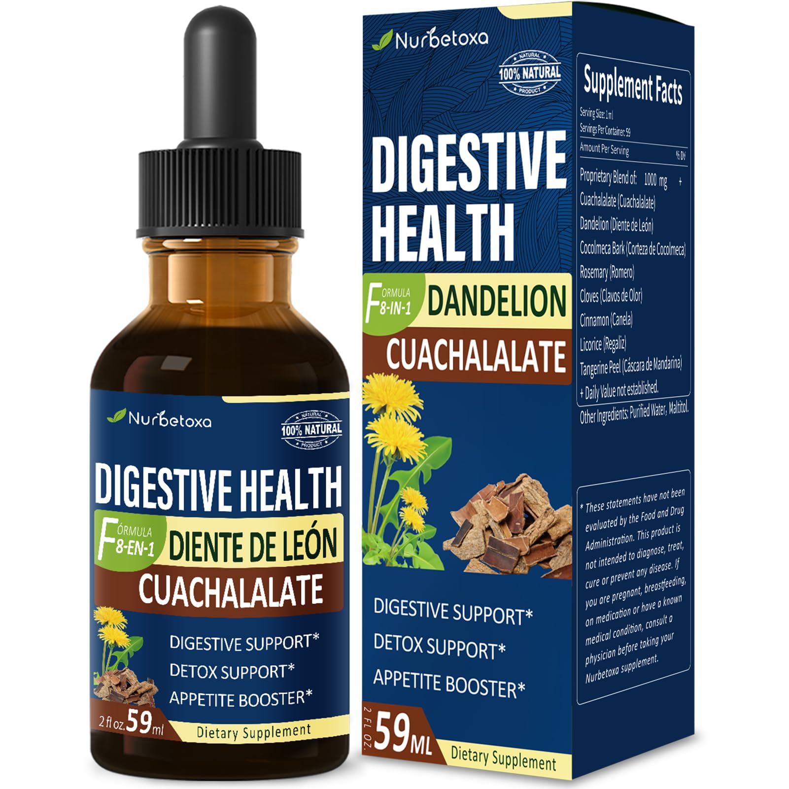 Nurbetoxa Digestive Health Drops bottle (2oz) for digestive support