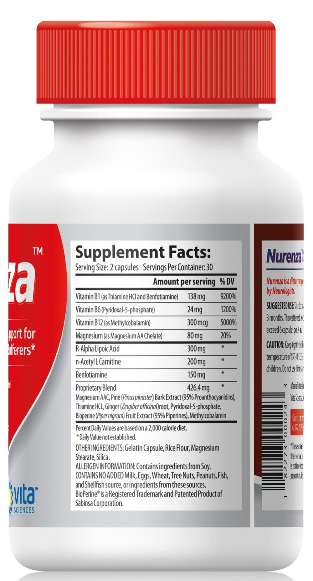 Graphic showing key ingredients including R-ALA, Acetyl L-Carnitine HCL and Benfotiamine