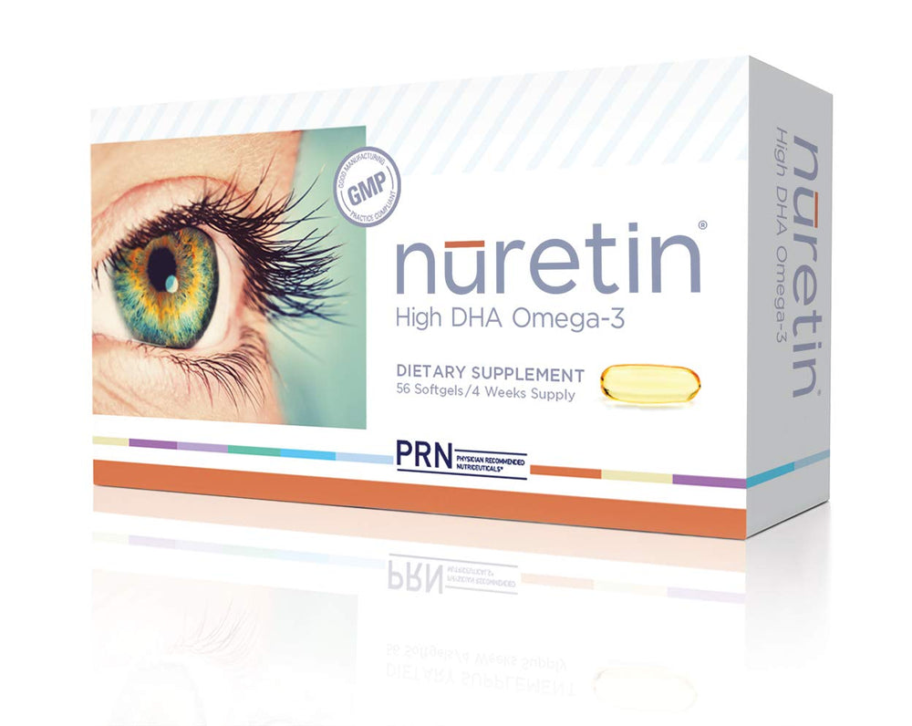 Nuretin omega-3 bottle showing 1000 mg DHA and 200 mg EPA per serving