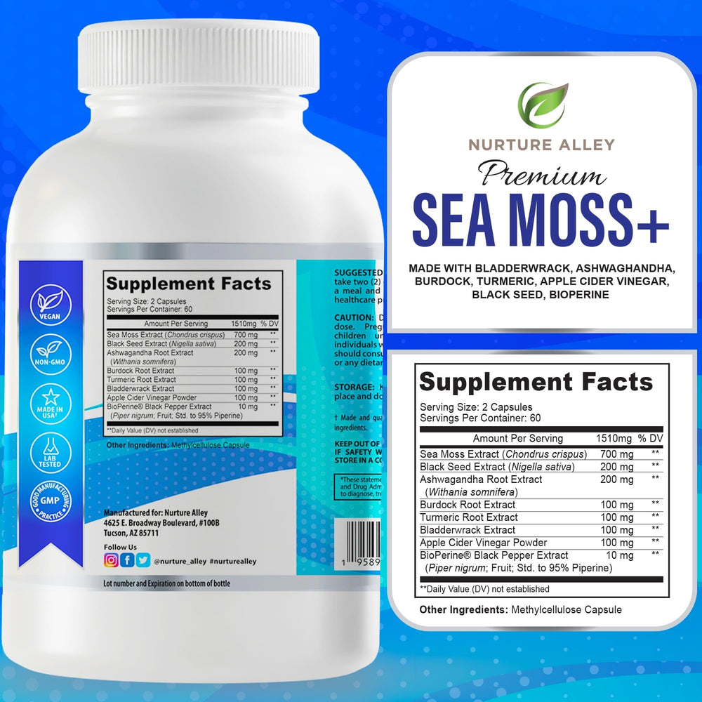 NURTURE ALLEY powder texture detail of sea moss blend, shows natural fiber content