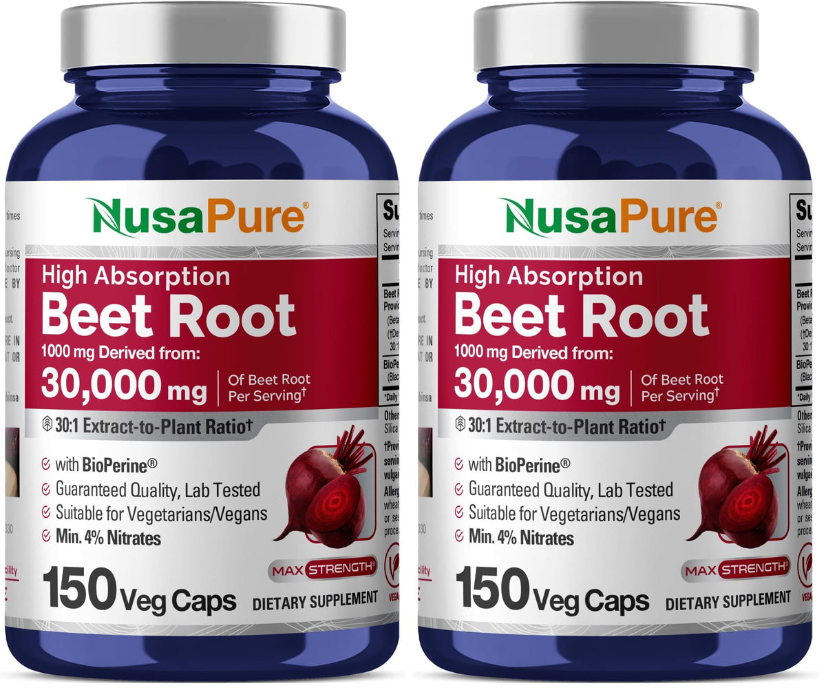 Bottle of NusaPure Beet Root 30:1 Extract with Bioperine