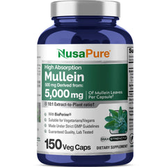 Bottle of NusaPure Mullein Leaf Capsules 150-count with 10:1 extract