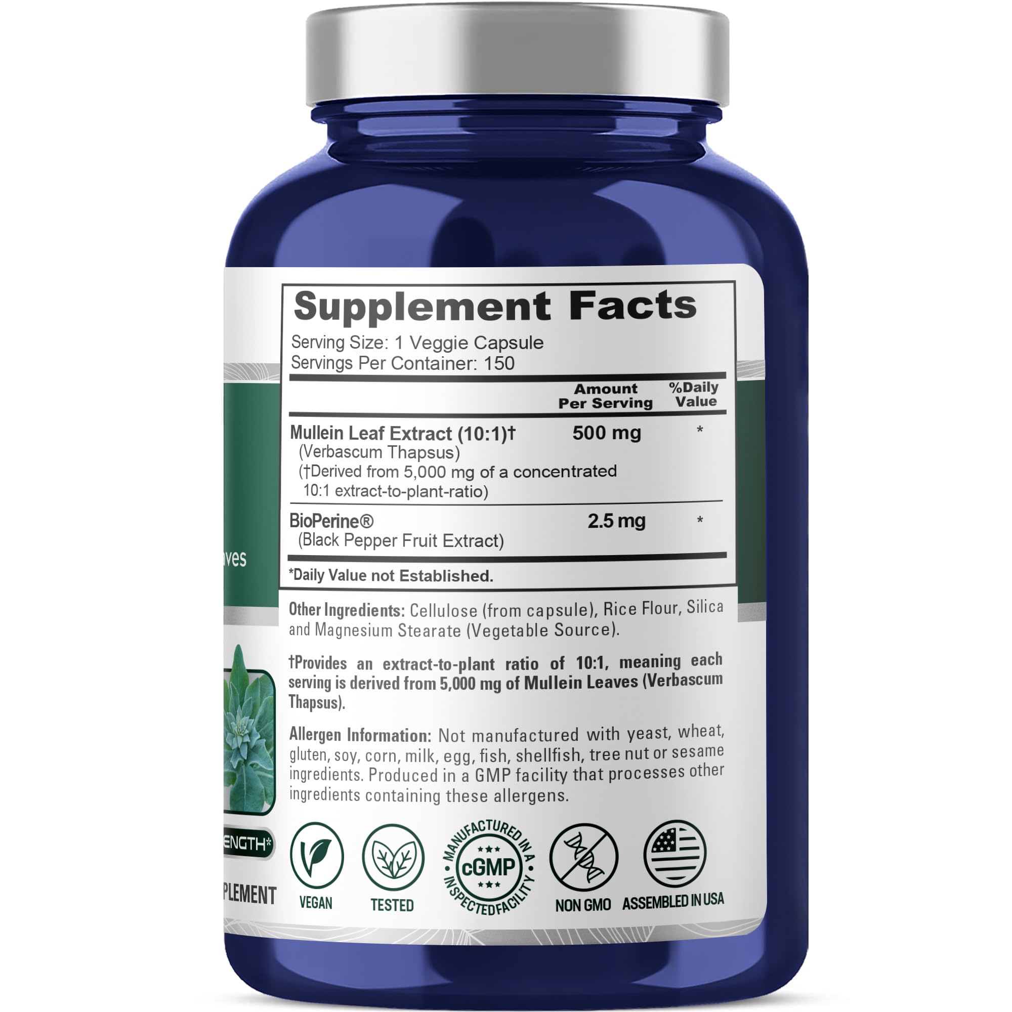 Close-up of NusaPure Mullein Leaf Capsules packaging