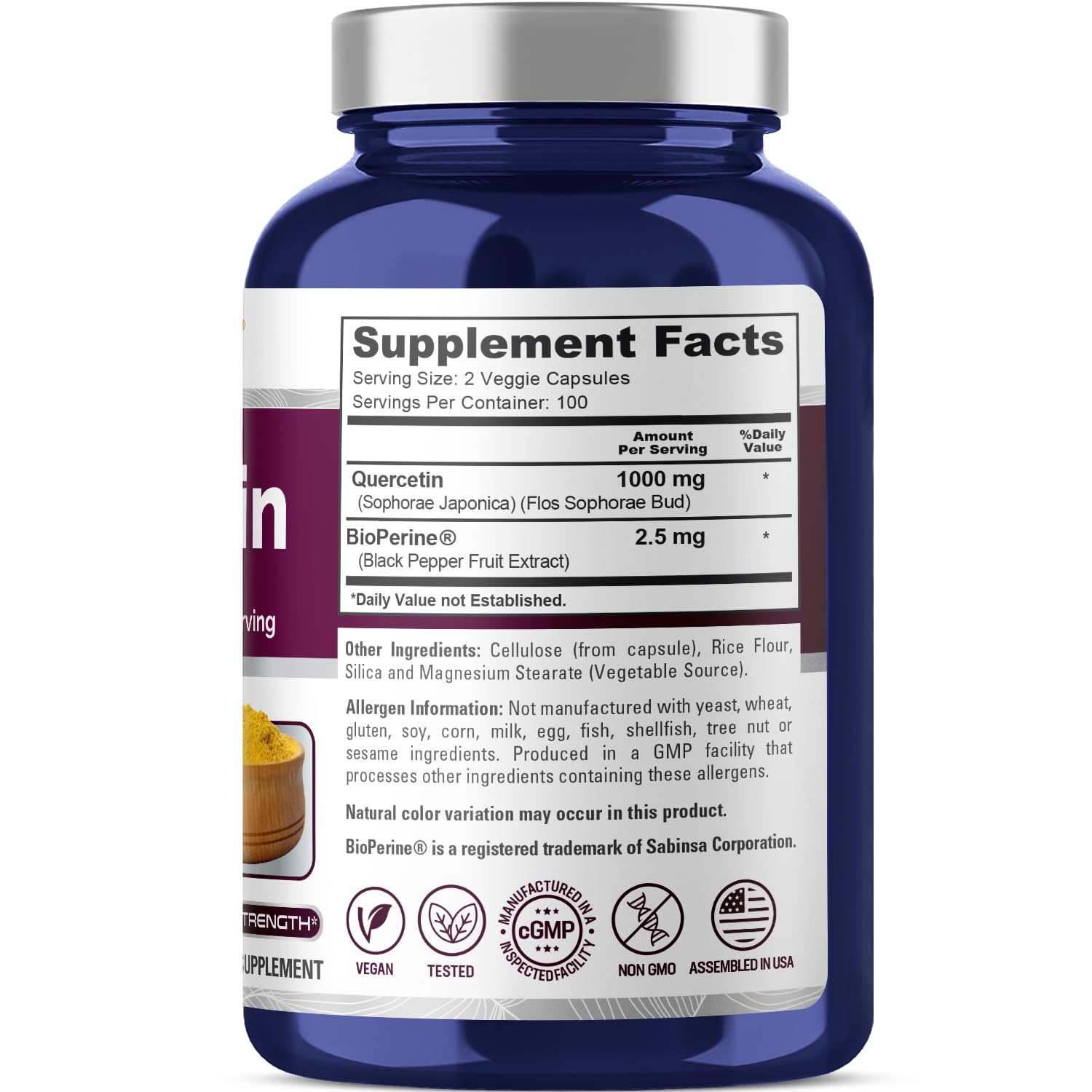Serving size 2 capsules for Quercetin 1000mg with Bioperine