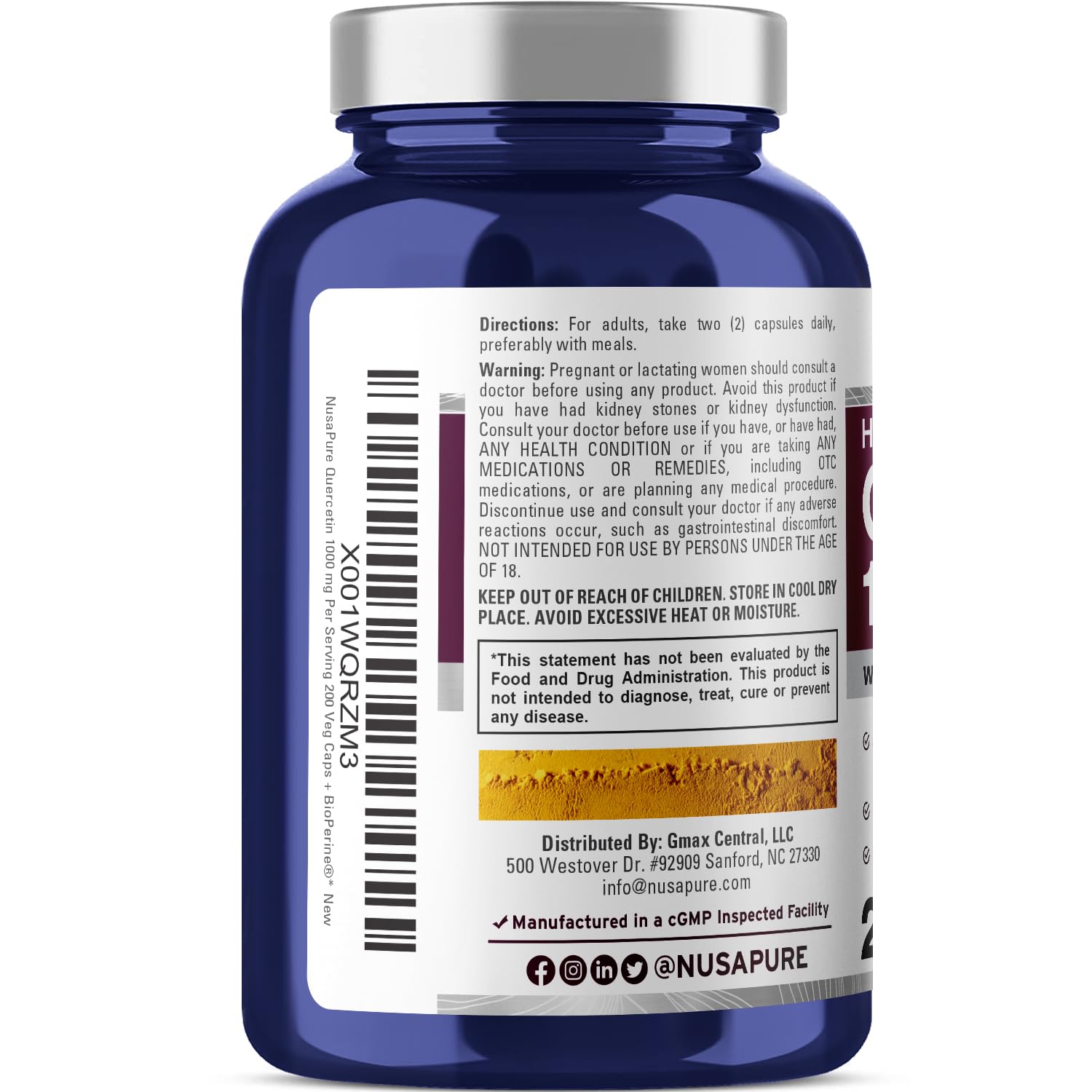 Bioperine enhances absorption with Quercetin 1000mg