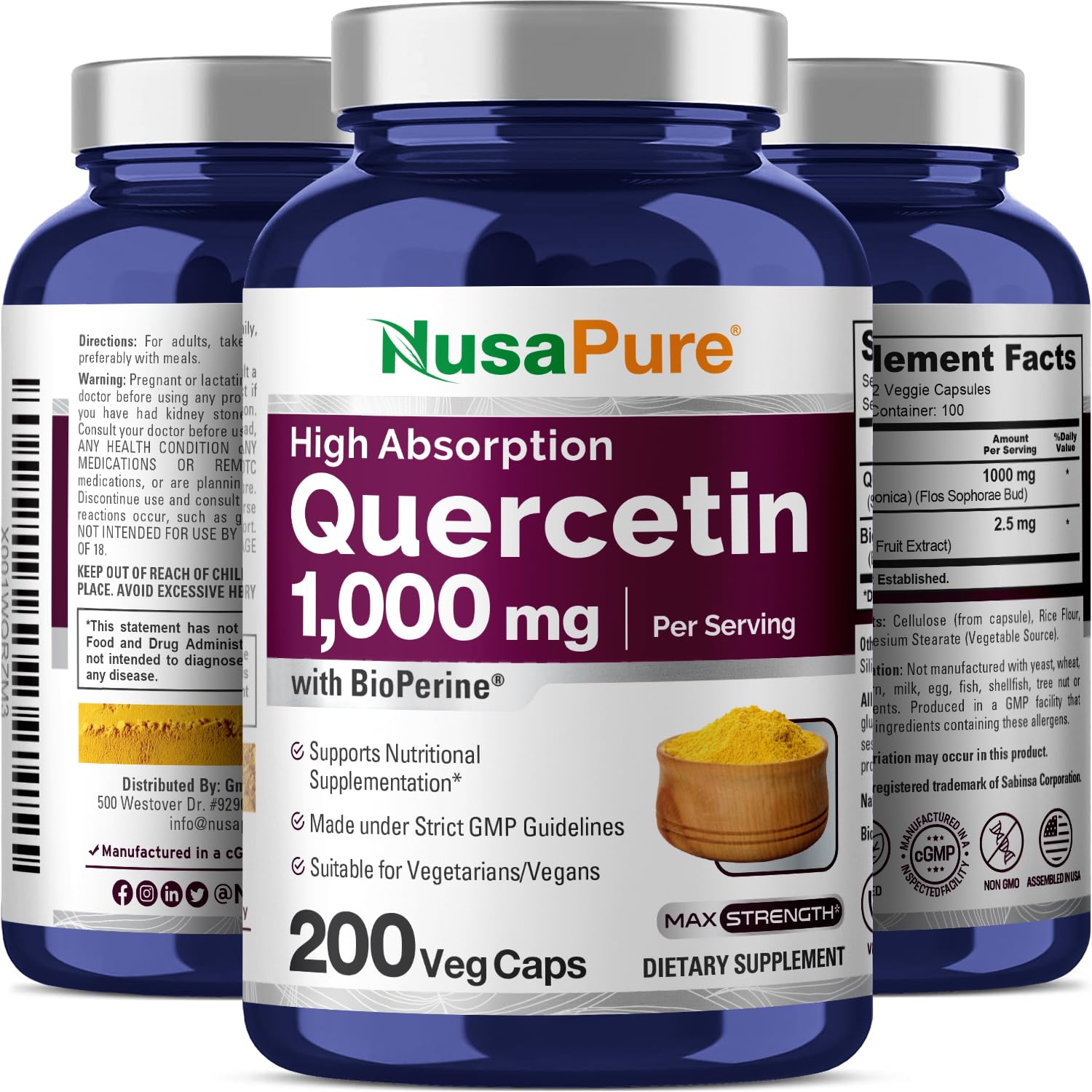 Vegan and Non-GMO Quercetin product labeling