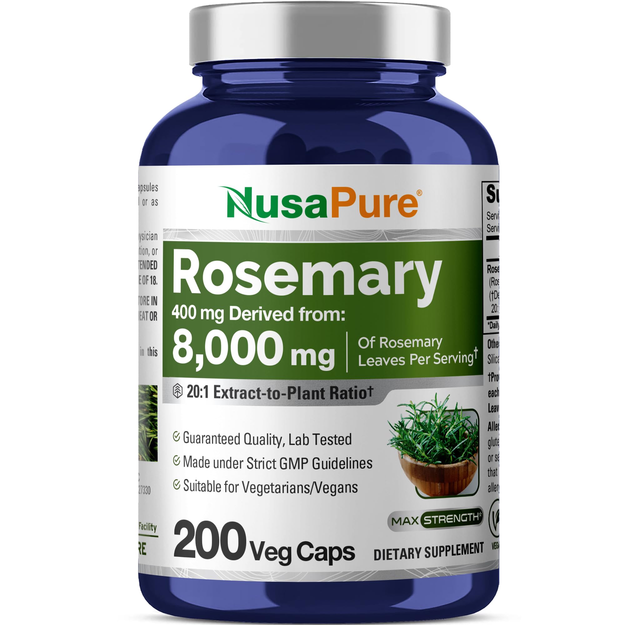 Front view of NusaPure Rosemary Capsules bottle